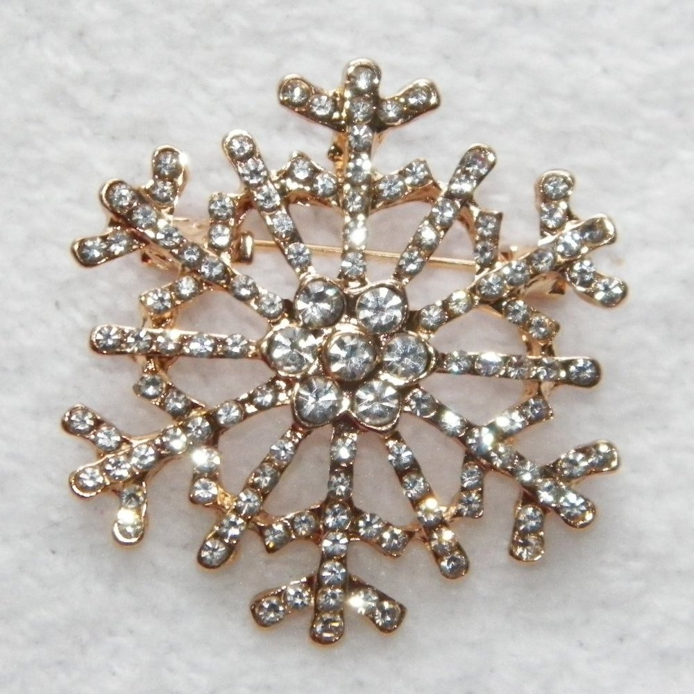 Crystal Rhinestone Snowflake Brooch Pin